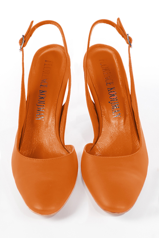 Apricot orange women's slingback shoes. Round toe. High slim heel. Top view - Florence KOOIJMAN